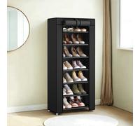 Songmics 7-Tier Fabric Shoe Rack Storage Cabinet, 28 X 46 X 126 Cm, With Protective Cover, Large Capacity, Slippers, Black