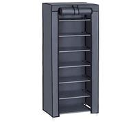 SONGMICS 7-Tier Shoes Rack with Dustproof Cover, Holds 16-24 Pairs | Shoe Storage Cabinet, 46 x 28 x 126 cm, for Living Room, Hallway, Gray, RYLAN Collection RXJ024G02