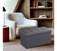 Songmics 76 Cm Ottoman Storage Box, Foldable Storage Bench, Chest With Lid, Footstool, Padded Seat, Synthetic Leather
