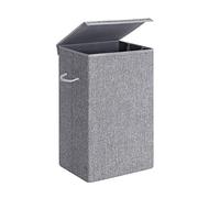 SONGMICS 85L Laundry Basket, Linen Fabric Laundry Basket, Clothes Divider with Magnetic Lid and Handles, Foldable, Removable Internal Bag, Grey LCB01G