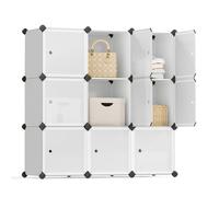 SONGMICS 9-Cube Storage Unit, Shoe Rack, Stackable Cubes, Plastic Closet Cabinet, Wardrobe, with Doors, for Bedroom, Office, Easy to Assemble, White