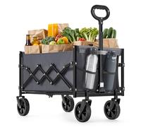 SONGMICS 90L Festival Trolley on Wheels, Foldable Camping Cart Garden Wagon | Folding Wagon, Adjustable Handle, 4 Reinforced Wheels, Loads up to 180 kg, Garden Shopping Picnic, Quiet Grey, GFW909G01