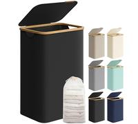 SONGMICS Laundry Basket with Lid, Large Laundry Hamper, 90L, Removable Mesh Liner, Oxford Fabric, Bamboo Handles, Collapsible, 42 x 32 x 70.5 cm, Ink Black LCB509B01