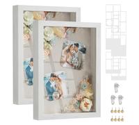 SONGMICS A4 Picture Frame, Shadow Box with 3 Mats, 4 Wood Push Pins