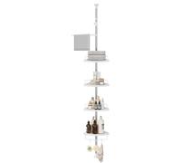SONGMICS Adjustable Bathroom Corner Shelf, Telescopic Shower Caddy, 95-300 cm, Floor to Ceiling, with Stainless Steel Frame, 4 Trays, 3 Hooks, 1 Towe