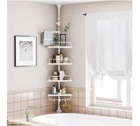 Songmics Adjustable Bathroom Corner Shelf, Telescopic Shower Caddy, Floor To Ceiling, White And Silver