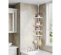 Songmics Adjustable Corner Storage Unit, 4-Tier Bathroom Organizer With Extension Rod, Rust-Proof Shower Rack, White