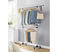Songmics Adjustable Garment Rack Clothes Hanging Rail Stand With Middle Rail - Stainless Steel Clad Pipe