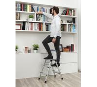 Songmics Alu Step Ladder, Household Ladder, Light Weight 3 Kg, Folding Multi-Purpose Steps On Both Sides 2 X 3 Stages