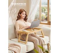 Songmics Bamboo Lap Desk, Laptop Table, Breakfast Tray With 5 Adjustable Tilting Angles, Small Drawer, Natural