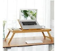 SONGMICS Bamboo Laptop Desk, Foldable Bed Table, for Left-hander, Right-hander, Height Adjustable Sofa Tray, 72 x (21-29) x 35 cm (B x H x T), with 5 Tilting Angles, Air Holes, Small Drawer LLD004