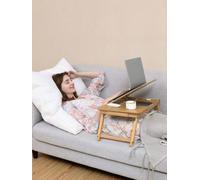 Songmics Bamboo Laptop Desk, Foldable Bed Table, Height Adjustable Sofa Tray, With 5 Tilting Angles, Air Holes, Small Drawer