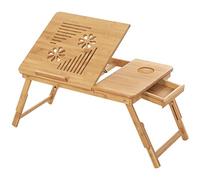 SONGMICS Bamboo Laptop Desk, Foldable Bed Table, Height Adjustable Sofa Tray, with 5 Tilting Angles, Air Holes, Small Drawer, 55 x 35 x (21 - 29) cm LLD002
