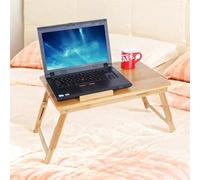 Songmics Bamboo Laptop Desk, Height Adjustable Foldable Bed Table, 5 Tilting Angles, Natural