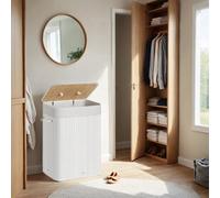 Songmics Bamboo Laundry Basket, 72L Foldable Laundry Hamper, Rectangular Storage Hamper With 3 Handles, 40 X 30 X 60 Cm