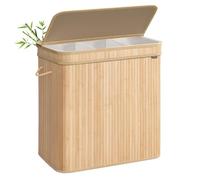 Bamboo Laundry Basket with Lid, Removable Machine Washable Hamper Basket, with Handles, 150 L