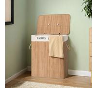 SONGMICS Laundry Basket, 100L, Laundry Hamper with Lid, Bamboo, Foldable, Laundry Bin with 2 Compartments for Light and Dark Clothes, Machine Washable Liner Bag, Natural LCB64Y