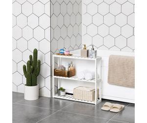 Songmics Bamboo Shelf, Height Adjustable, 3 Tier Shelf, For Bathroom, Wall, Kitchen, Books, White