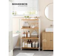 Songmics Bamboo Storage Shelf, 4-Tier Shelving Unit, Multifunctional, In The Hallway, Bathroom, Living Room, Balcony, Kitchen