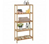 SONGMICS Bamboo Storage Shelf, 5-Tier Shelving Unit, Multifunctional, in the Hallway, Bathroom, Living Room, Balcony, Kitchen, 60 x 26.2 x 130.9 cm, Natural Beige BCB35Y