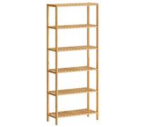 SONGMICS Bamboo Storage Shelf, 6-Tier Shelving Unit, Multifunctional, in the Hallway, Bathroom, Living Room, Balcony, Kitchen, 26 x 60 x 160.9 cm, Natural Beige BCB036Y01