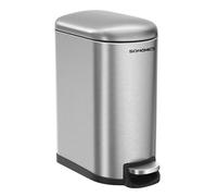 SONGMICS Bathroom Bin, 10L Small Bin with Lid, Pedal Toilet Bin, Slim for Small Spaces, Steel, Soft Close, Metallic Silver LTB10NL