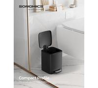 Songmics Bathroom Bin, 6L Small Bin, Pedal Toilet Bin For Small Spaces, Soft-Close Lid, Steel, Black