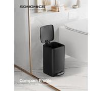 Songmics Bathroom Bin, 8L Small Bin, Pedal Toilet Bin For Small Spaces, Soft-Close Lid, Steel, Black