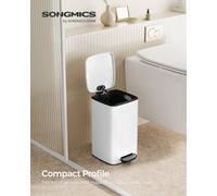 Songmics Bathroom Bin, 8L Small Bin, Pedal Toilet Bin For Small Spaces, Soft-Close Lid, Steel, White