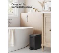 Songmics Bathroom Bin, Small Bin With Lid, Pedal Toilet Bin, Slim For Small Spaces, Steel, Soft Close, Black