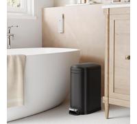 Songmics Bathroom Bin, Small Bin With Lid, Pedal Toilet Bin, Slim For Small Spaces, Steel, Soft Close, Ink Black