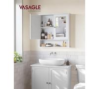 Songmics Bathroom Mirror Cabinet Storage Cupboard Wall-Mounted Storage Unit Wooden With Double Mirrored Doors Adjustable Shelf