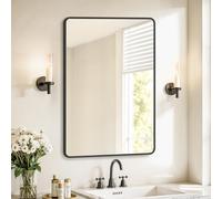 SONGMICS Bathroom Mirror, Wall Mounted Vanity Mirror, Rectangular, Aluminium Frame, 91 x 61 cm, with Safety Film, 2 Mounting Options, for Living Room, Bedroom, Bathroom, Ink Black LWM010BD01