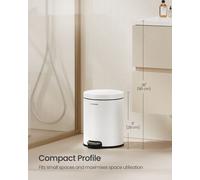 Songmics Bathroom Pedal Bin, 1.6 Gallon (6 L) Steel Toilet Bin With Soft-Close Lid, Inner Bucket, For Waste, Bedroom, Cloud White