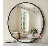 SONGMICS Bathroom Round Mirror for Wall, 24 Inches Black Circle Mirror，Metal Frame,for Bathroom Over Sink, Living Room, Bedroom, Entryway, Hallway, Ink Black ULWM102B01
