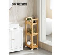 Space-Saving Bathroom Trolley, Slim Bathroom Shelf, 3-Tier Storage Trolley on Wheels, Natural Beige