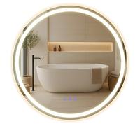 SONGMICS Bathroom Wall Mirror with Lighting, Round Mirror, Anti-Fog Function, Adjustable Colour Temperature and Brightness, for Vanity Bedroom Bathroom, 61 cm, Matte White LWM211WC03