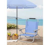 Songmics Beach Chair, Portable Folding Chair, 4-Level Adjustable Backrest, With Armrests, Blue