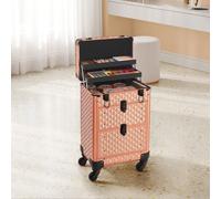 Songmics Beauty Case With 4 Removable Universal Wheels, Makeup Case, Rose Gold