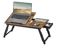 SONGMICS Bed Laptop Table, Bed Desk with Adjustable Angle and Height, Foldable Stand for Laptop up to 15.6 Inches, for Working Reading Breakfast, Bamboo Legs, Drawer, Rustic Brown LLD105B01