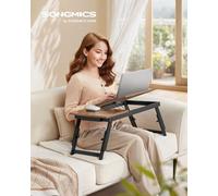 SONGMICS Bed Laptop Table, Bed Desk with Adjustable Angle and Height, Foldable Stand for Laptop up to 15.6 Inches, for Working Reading Breakfast, Bamboo Legs, Drawer, Rustic Brown LLD105B01