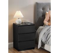 Songmics Bedside Table With Charging Station And 3 Drawers, Side Table, End Table, Ebony Black