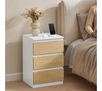Songmics Bedside Table With Power Strip, End Table With Drawers, Usb Charging Ports, Cloud White And Almond Yellow