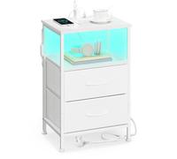 SONGMICS BELLAH Collection - Bedside Table with Charging Station, Side End Table with APP-Controlled Adjustable LED Lights, 1 Open Shelf and 2 Drawer