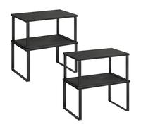 SONGMICS Black Particleboard & Steel Spice Racks, 4 Expandable Shelves | Stackable & expandable, black particleboard & steel shelves, 29.7x19.5x15.8cm, 29.7x18.5x13.7cm, 15kg load per shelf