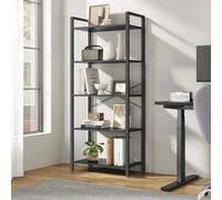 Songmics Bookcase, Bookshelf 5 Tier, Standing Display Storage Rack With Steel Frame, Industrial Style, Ebony Black And Ink Black