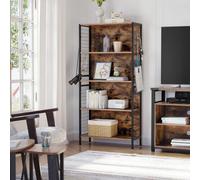 Songmics Bookcase, Office Storage Shelf, 4 Tiers For Books, Steel Frame, S-Shaped Hooks, Room, Studio, Rustic Brown And Black