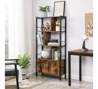 Songmics Bookshelf, Storage Shelf, Large Bookcase With Doors, 4 Shelves, Industrial, Rustic Brown And Black