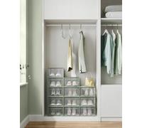 Songmics Bundle Of 12 Shoe Cases, Stackable Storage Units, Storage Bins, Collapsible & Flexible, Transparent And Laurel Green