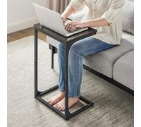 Songmics C-Design Side Table, Metal Frame Sofa Table, Industrial Bedside Storage Furniture, Grey Oak And Black
